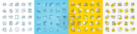 Illustration for Vector icons set of Chemistry experiment, Leadership and Global business line icons pack for web with Click hands, Megaphone, Cognac bottle outline icon. Delete purchase, Money profit. Vector - Royalty Free Image