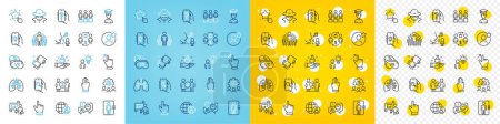 Illustration for Vector icons set of Electric app, International recruitment and Group people line icons pack for web with Equity, Touchscreen gesture, Elevator outline icon. Search app, Chemistry lab. Vector - Royalty Free Image