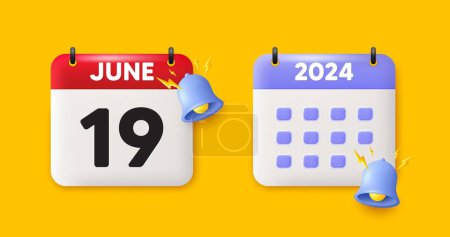 Illustration for Calendar date 3d icon. 19th day of the month icon. Event schedule date. Meeting appointment time. 19th day of June month. Calendar event reminder date. Vector - Royalty Free Image