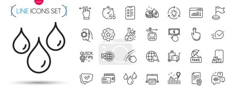 Illustration for Pack of Quick tips, Wallet and Swipe up line icons. Include Milestone, Bitcoin, Payment click pictogram icons. Fingerprint, Calendar, Voicemail signs. Idea, Luggage trolley, Hand click. Vector - Royalty Free Image