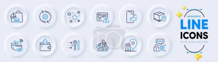 Illustration for Parcel tracking, Stars and Smartphone cloud line icons for web app. Pack of Petrol station, Cogwheel, Salary pictogram icons. Wallet, Fast food, Internet warning signs. Food delivery. Vector - Royalty Free Image