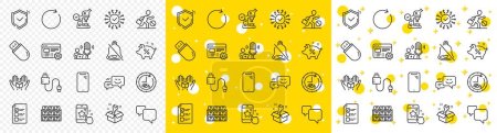 Illustration for Outline Spanner, Usb stick and Voting ballot line icons pack for web with Hold box, Podcast, Happy emotion line icon. Web settings, Jobless, Charging cable pictogram icon. Vector - Royalty Free Image
