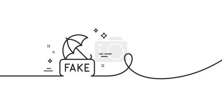 Illustration for Fake news line icon. Continuous one line with curl. Protection from propaganda sign. Umbrella protect symbol. Fake news single outline ribbon. Loop curve pattern. Vector - Royalty Free Image