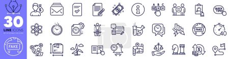 Illustration for Change money, Video conference and Time management line icons pack. Chess, Map, Article web icon. Winner podium, Clock, Timer pictogram. Chemistry atom, Quick tips, Salary. Vector - Royalty Free Image