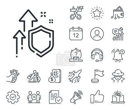 Illustration for Increased privacy sign. Salaryman, gender equality and alert bell outline icons. Improving safety line icon. Secure defense symbol. Improving safety line sign. Spy or profile placeholder icon. Vector - Royalty Free Image