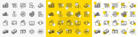 Illustration for Set of Banking, Wallet and Coins icons. Money line icons. Credit card, Currency exchange and Cashback money service. Euro and Dollar, Cash wallet, exchange. Banking credit card, atm payment. Vector - Royalty Free Image