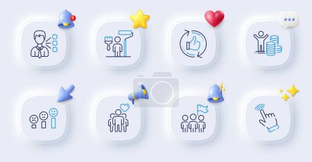 Illustration for Third party, Refresh like and Painter line icons. Buttons with 3d bell, chat speech, cursor. Pack of Budget profit, Friendship, Cursor icon. Leadership, Customer satisfaction pictogram. Vector - Royalty Free Image