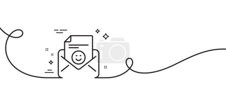 Illustration for Smile mail line icon. Continuous one line with curl. Positive feedback letter sign. Customer satisfaction symbol. Smile single outline ribbon. Loop curve pattern. Vector - Royalty Free Image