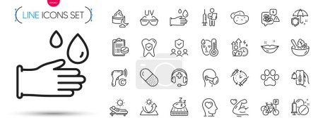 Illustration for Pack of Potato, Bicycle parking and Difficult stress line icons. Include Mental health, Fever, Salad pictogram icons. Lounger, Medical mask, Vaccination schedule signs. Umbrella. Vector - Royalty Free Image