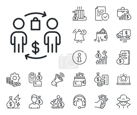 Illustration for Shopping bag sign. Cash money, loan and mortgage outline icons. Buying process line icon. Supermarket purchases symbol. Buying process line sign. Credit card, crypto wallet icon. Vector - Royalty Free Image