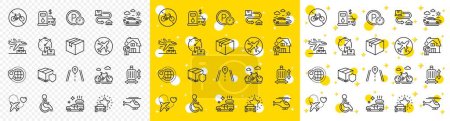 Illustration for Outline Parking time, Road and Food delivery line icons pack for web with Fast delivery, Tracking parcel, Disability line icon. Airplane mode, Baggage size, Helicopter pictogram icon. Vector - Royalty Free Image
