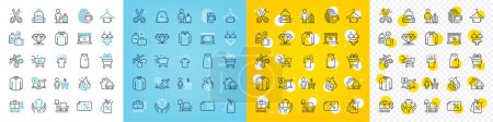 Illustration for Vector icons set of Shopping trolley, Handbag size and Diamond line icons pack for web with Wallet, Shirt, Cut outline icon. Hold t-shirt, Carry-on baggage, Buyer pictogram. Hoody. Vector - Royalty Free Image