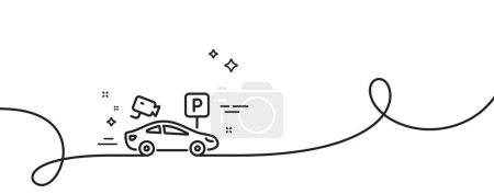 Illustration for Parking with video monitoring line icon. Continuous one line with curl. Car park sign. Transport place symbol. Parking security single outline ribbon. Loop curve pattern. Vector - Royalty Free Image