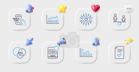 Illustration for Approved checklist, Education and Euler diagram line icons. Buttons with 3d bell, chat speech, cursor. Pack of Equity, Histogram, Trade chart icon. Vector - Royalty Free Image