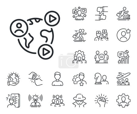 Illustration for Online training sign. Specialist, doctor and job competition outline icons. Virtual conference line icon. Web presentation symbol. Video conference line sign. Vector - Royalty Free Image