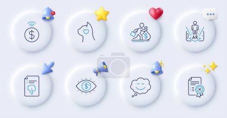 Illustration for Augmented reality, Speech bubble and Salary line icons. Buttons with 3d bell, chat speech, cursor. Pack of Business vision, Reject certificate, Thumb down icon. Vector - Royalty Free Image