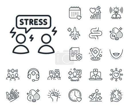 Illustration for Anxiety depression sign. Online doctor, patient and medicine outline icons. Difficult stress line icon. Mental health symbol. Difficult stress line sign. Vector - Royalty Free Image