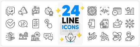 Illustration for Icons set of Deflation, Loan percent and Smartphone message line icons pack for app with Employees messenger, Video conference, Rise price thin outline icon. Growth chart, Edit person. Vector - Royalty Free Image