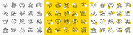 Illustration for Outline Sale, Circus tent and Best glasses line icons pack for web with Fishing place, Airplane travel, Locks line icon. Carry-on baggage, Sunglasses, Fishing pictogram icon. Travel loan. Vector - Royalty Free Image