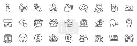 Illustration for Icons pack as Auction, Market buyer and Faq line icons for app include Ethics, Winner, Yoga outline thin icon web set. Lgbt, Group, Human resources pictogram. Financial app, Meeting. Vector - Royalty Free Image