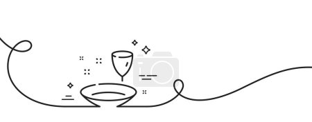 Illustration for Plate line icon. Continuous one line with curl. Tableware wineglass sign. Food kitchenware dish symbol. Plate single outline ribbon. Loop curve pattern. Vector - Royalty Free Image