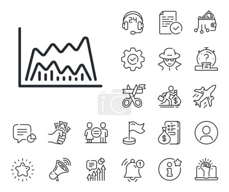 Illustration for Economic graph sign. Salaryman, gender equality and alert bell outline icons. Investment chart line icon. Stock exchange symbol. Business finance. Trade chart line sign. Vector - Royalty Free Image