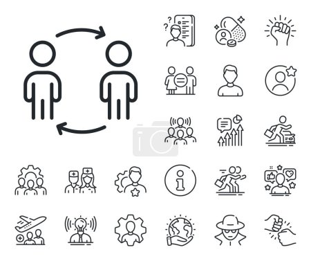 Illustration for Business partnership sign. Specialist, doctor and job competition outline icons. Teamwork workflow line icon. Job meeting symbol. Workflow line sign. Avatar placeholder, spy headshot icon. Vector - Royalty Free Image