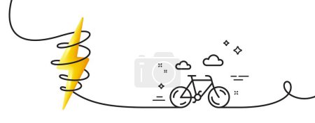 Ilustración de Icono de línea de bicicleta. Continuo una línea con rizo. Señal de transporte de bicicletas. Símbolo de transporte exterior. Cinta de un solo contorno de bicicleta. Curva de bucle con energía. Vector - Imagen libre de derechos
