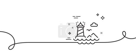 Illustration for Lighthouse line icon. Continuous one line with curl. Beacon tower sign. Searchlight building symbol. Lighthouse single outline ribbon. Loop curve pattern. Vector - Royalty Free Image