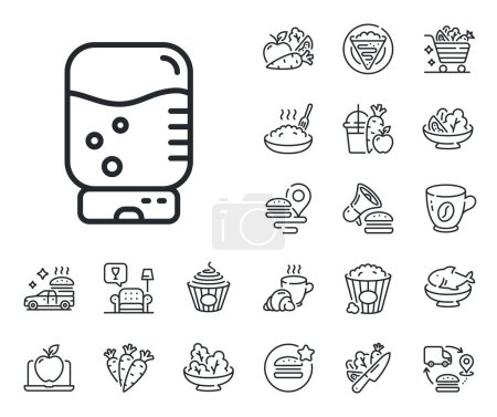 Illustration for Still aqua drink sign. Crepe, sweet popcorn and salad outline icons. Water cooler bottle line icon. Liquid symbol. Water cooler line sign. Pasta spaghetti, fresh juice icon. Supply chain. Vector - Royalty Free Image