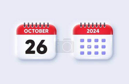 Illustration for Calendar date 3d icon. 26th day of the month icon. Event schedule date. Meeting appointment time. 26th day of October month. Calendar event reminder date. Vector - Royalty Free Image