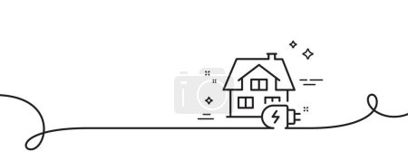 Illustration for Home charging line icon. Continuous one line with curl. House car charger sign. Electric power symbol. Home charging single outline ribbon. Loop curve pattern. Vector - Royalty Free Image