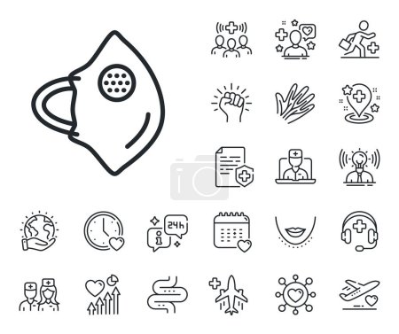 Illustration for Safety breathing respiratory mask sign. Online doctor, patient and medicine outline icons. Medical mask N95 line icon. Coronavirus face protection symbol. Medical mask line sign. Vector - Royalty Free Image