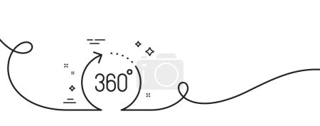 Illustration for 360 degrees line icon. Continuous one line with curl. Panoramic view sign. VR technology simulation symbol. 360 degrees single outline ribbon. Loop curve pattern. Vector - Royalty Free Image