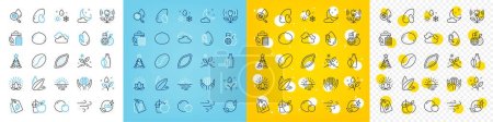 Ilustración de Conjunto de iconos vectoriales de Peanut, Cloudy weather y Sunflower seed line icons pack para web con gas Co2, Windy weather, Bio shopping outline icon. Jugo de naranja, botella de agua. Vector - Imagen libre de derechos