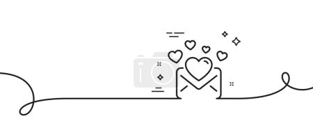 Illustration for Love Mail line icon. Continuous one line with curl. Valentines Message correspondence sign. E-mail symbol. Love Mail single outline ribbon. Loop curve pattern. Vector - Royalty Free Image