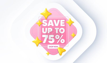 Illustration for Save up to 75 percent. Neumorphic promotion banner. Discount Sale offer price sign. Special offer symbol. Discount message. 3d stars with cursor pointer. Vector - Royalty Free Image