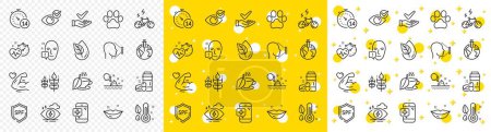 Illustration for Outline Medical phone, Skin moisture and Organic product line icons pack for web with Quarantine, E-bike, Stress line icon. Pandemic vaccine, Lips, Gluten free pictogram icon. Vector - Royalty Free Image