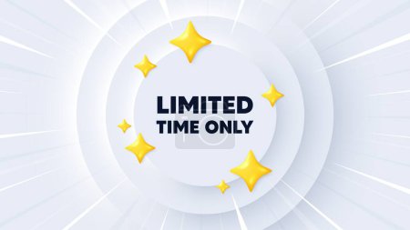 Illustration for Limited time tag. Neumorphic banner with sunburst. Special offer sign. Sale promotion symbol. Limited time message. Banner with 3d stars. Circular neumorphic template. Vector - Royalty Free Image