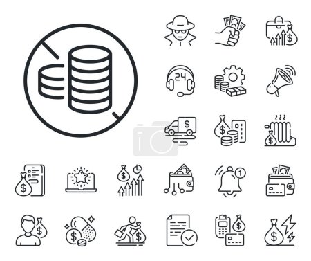 Illustration for Tax free sign. Cash money, loan and mortgage outline icons. No cash line icon. Coins money symbol. No cash line sign. Credit card, crypto wallet icon. Inflation, job salary. Vector - Royalty Free Image