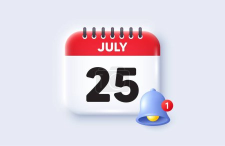 Illustration for 25th day of the month icon. Calendar date 3d icon. Event schedule date. Meeting appointment time. 25th day of July month. Calendar event reminder date. Vector - Royalty Free Image