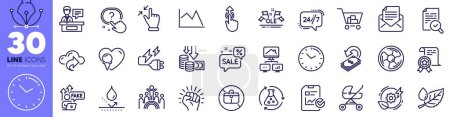 Illustration for Certificate, Work home and Ice cream line icons pack. Report checklist, Question button, Time web icon. Touchscreen gesture, Fake internet, Internet shopping pictogram. Swipe up. Vector - Royalty Free Image