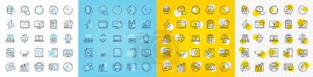 Illustration for Vector icons set of Online video, Internet documents and Seo strategy line icons pack for web with Refresh like, Touch screen, Timer outline icon. Fake news, Question button. Vector - Royalty Free Image