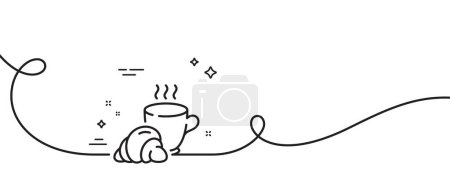 Illustration for Coffee break line icon. Continuous one line with curl. Breakfast hot tea sign. Coffee time symbol. Coffee break single outline ribbon. Loop curve pattern. Vector - Royalty Free Image