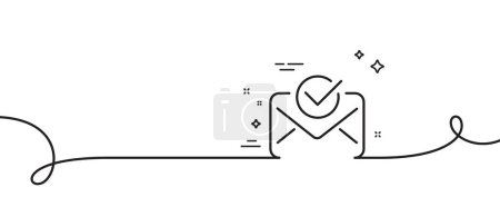 Illustration for Approved mail line icon. Continuous one line with curl. Accepted or confirmed sign. Document symbol. Approved mail single outline ribbon. Loop curve pattern. Vector - Royalty Free Image