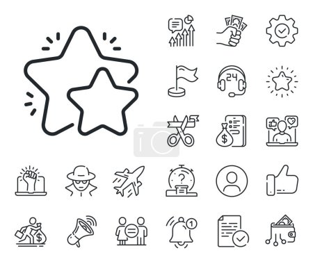 Illustration for Feedback rating sign. Salaryman, gender equality and alert bell outline icons. Star line icon. Customer satisfaction symbol. Star line sign. Spy or profile placeholder icon. Vector - Royalty Free Image