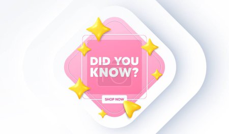 Did you know tag. Neumorphic promotion banner. Special offer question sign. Interesting facts symbol. Did you know message. 3d stars with cursor pointer. Vector