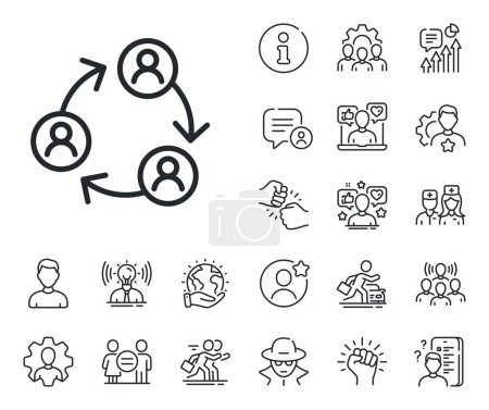 Illustration for Business seminar sign. Specialist, doctor and job competition outline icons. Teamwork line icon. Job meeting symbol. Teamwork line sign. Avatar placeholder, spy headshot icon. Strike leader. Vector - Royalty Free Image