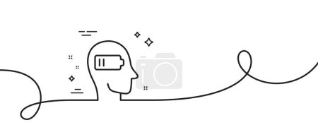 Illustration for Weariness line icon. Continuous one line with curl. Difficult fatigue sign. Mental health symbol. Weariness single outline ribbon. Loop curve pattern. Vector - Royalty Free Image