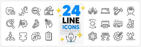 Illustration for Icons set of Whisper, Voicemail and Coronavirus line icons pack for app with Thoughts, Management, Puzzle thin outline icon. Waterproof, New message, 5g internet pictogram. Checklist. Vector - Royalty Free Image